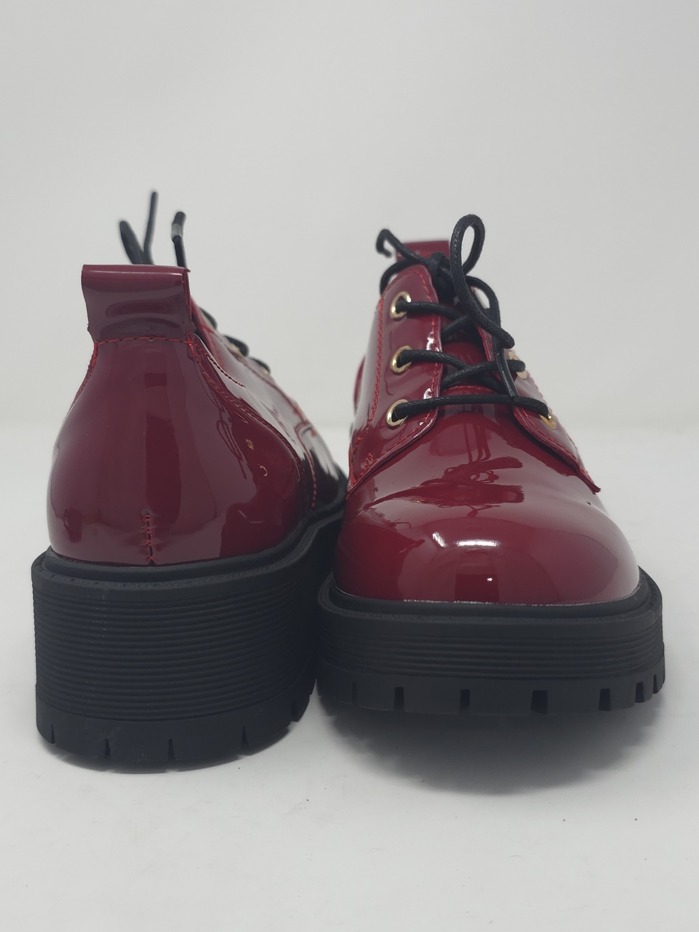 Chunky Faux Leather Platform Oxford Patent Red Pat Trendy Lug Sole Lace Up - Picture 4 of 10